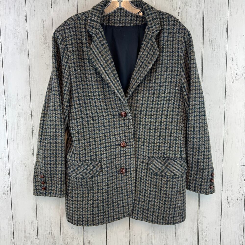 VTG Triona Houndstooth Wool Handwoven Donegal Tweed Sport Coat Jacket Size 12